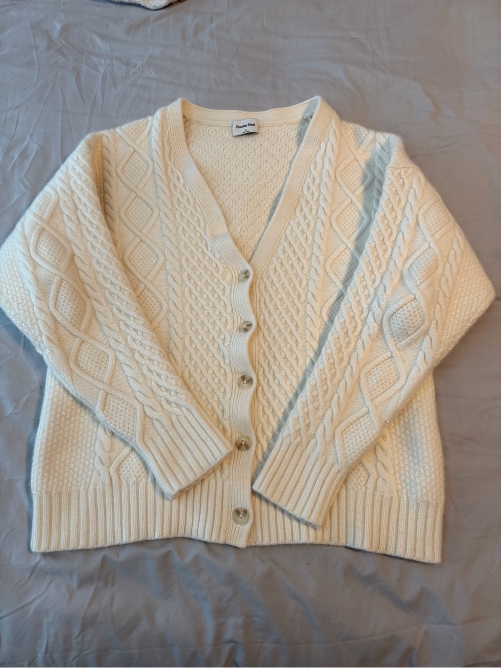 Sunday Beat Cream Cable Knit V-Neck Button Cardigan Sweater